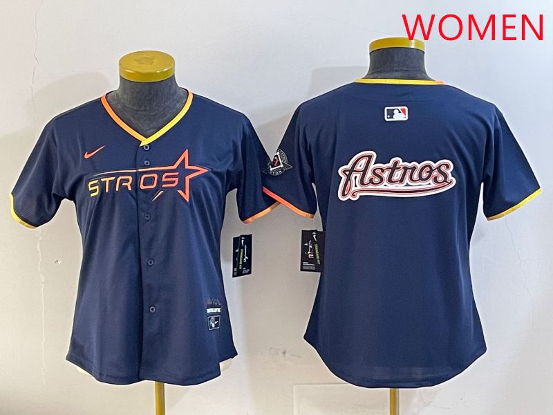 Women Houston Astros Blank Drak Blue Three generations Joint Name 2025 Nike MLB Jersey style 16->women mlb jersey->Women Jersey